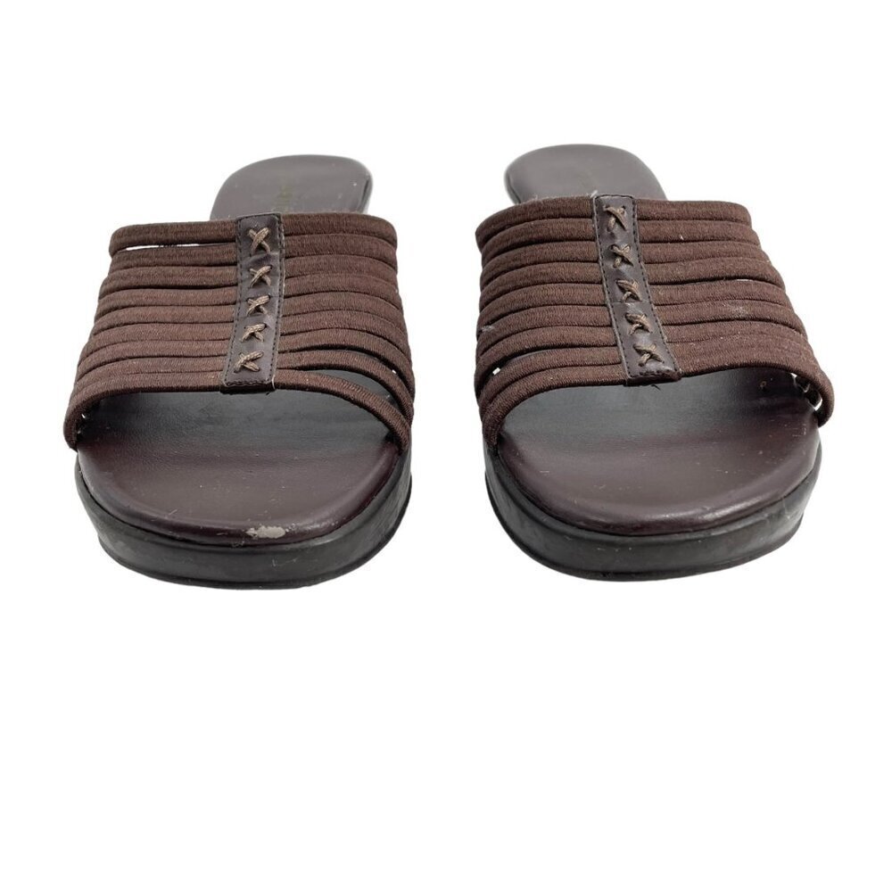 Vintage Y2K Cabin Creek Brown Strappy Wedges Slip On Slides Womens Size 7 Summer - Picture 5 of 10